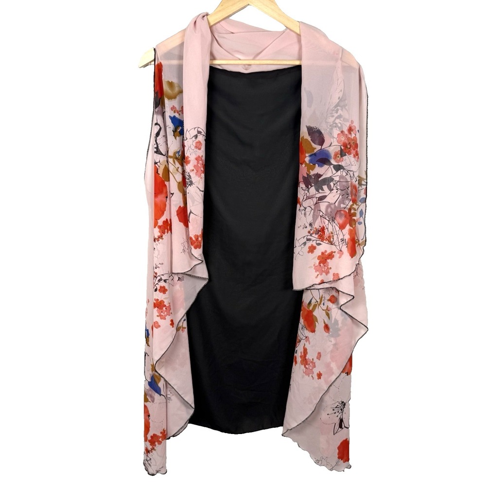 2Chic Floral Waterfall Kimono Duster Poncho Shrug Pink Open Front‎ One Size